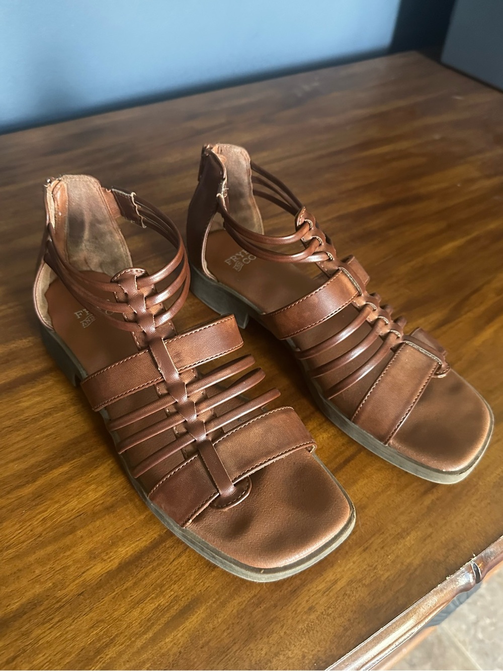 Frye Chestnut Leather Strappy Sandals